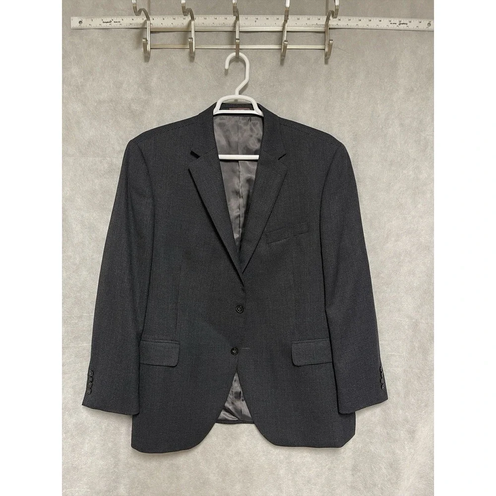Peter Millar Blazer Men 46R‎ Blue Gray Micro Check Flannel Textured Coat Luxury